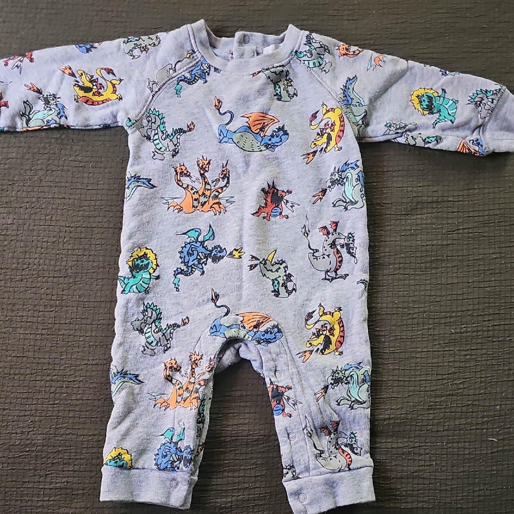 Stella McCartney Kids Gray Dragon Print Footie with Multicolor Accents